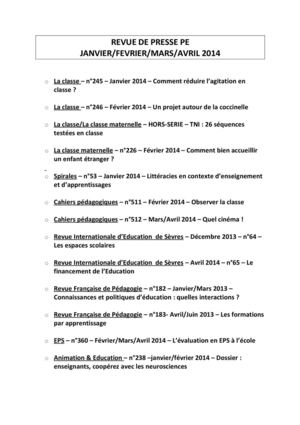 Revue de presse - Médiathèque ESPE Montauban - Janvier/Avril 2014
