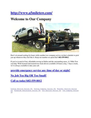 Towing & Wrecker Service Company ad Roadside Assistance Dallas TX