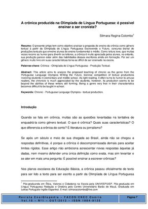 A crônica produzida na Olimpíada de Língua Portuguesa