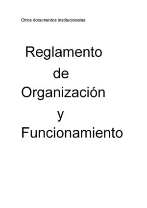Portada e índice: REGLAMENTO DE ORGANIZACIÓN Y FUNCIONAMIENTO
