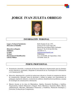 CURRICULUM VITAE JORGE IVAN ZULETA ORREGO