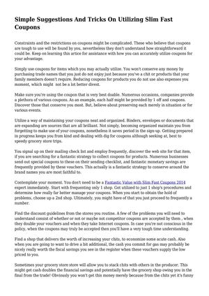 Simple Suggestions And Tricks On Utilizing Slim Fast Coupons