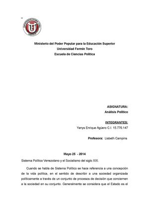 SISTEMA POLITICO VENEZOLANO - SOCIALISMO SIGLO XXI
