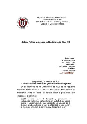 El sistema político venezolano y el socialismo del siglo XXI