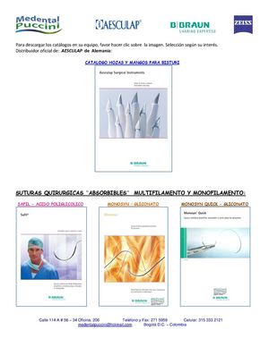 2 CATALOGOS SUTURAS Y HOJAS BISTURI AESCULAP B BRAUN MEDENTAL PUCCINI