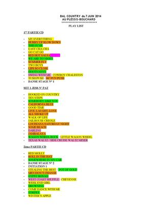 Playlist bal Country 7 juin 2014