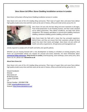 Siera Stone Ltd Offers Stone Cladding Installation services in London