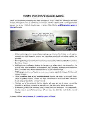 Benefits of vehicle GPS navigation systems