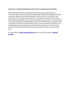 Italia Finanza L'impegno dell'imprenditore Fabio 