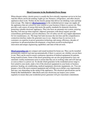 Diesel generator in the residential power range