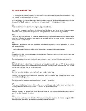FELICIDAD (HARVARD TIPS)