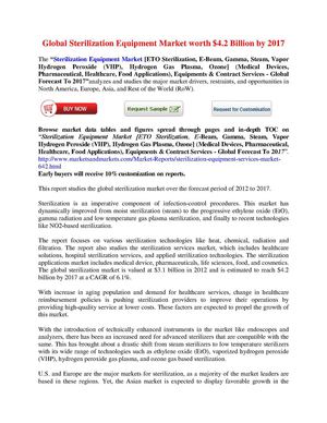 Global Sterilization Equipment Market worth $4.2 Billion by 2017