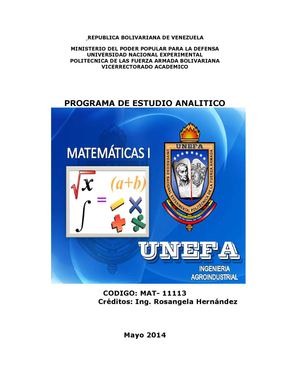 PROGRAMA DE ESTUDIO ANALITICO MATEMATICAS I