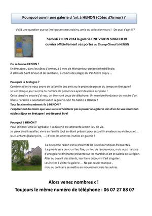Nouvelle Galerie d'art Singulier en Bretagne (côtes d'Armor) 
