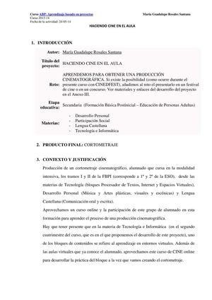 PROYECTO HACIENDO CINE EN EL AULA