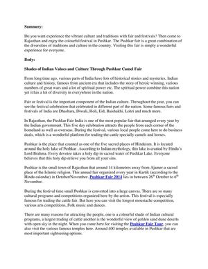 Shades of Indian Values and Culture Through Pushkar Camel Fair