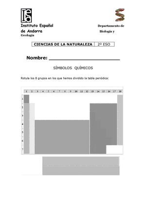 Tarea sobre la tabla periódica de los elementos. Nivel 2º ESO.