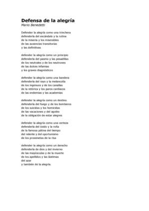 Defensa de la alegría. Mario Benedetti