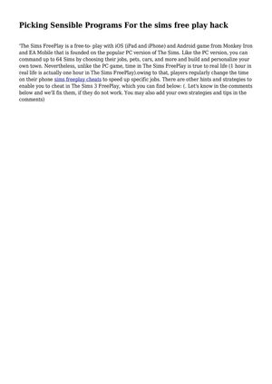 Picking Sensible Programs For the sims free play hack