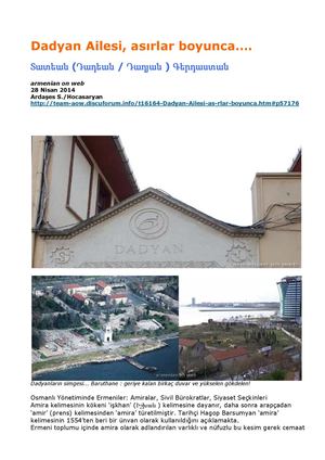 Dadyan Ailesi, asırlar boyunca… - Տատեան (Դադեան / Դադյան ) Գերդաստան
