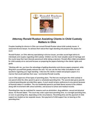Attorney Ronald Ruskan Assisting Clients in Child Custody Matters in Ohio