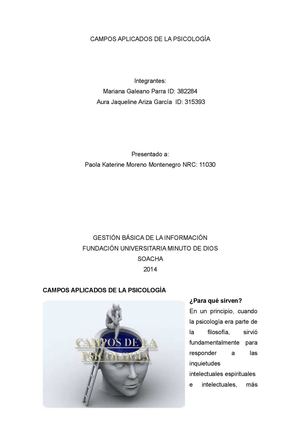 CAMPOS APLICADOS DE LA PSICOLOGIA