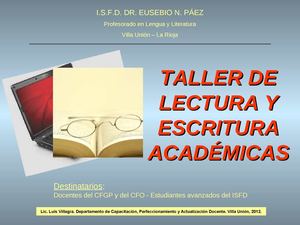 TALLER DE LECTURA Y ESCRITURA ACADÉMICAS