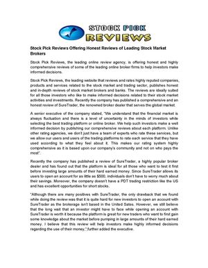 Stock Pick Reviews Offering Honest Reviews of Leading Stock Market Brokers