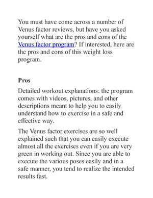 Venus Factor Program The Pros And Cons