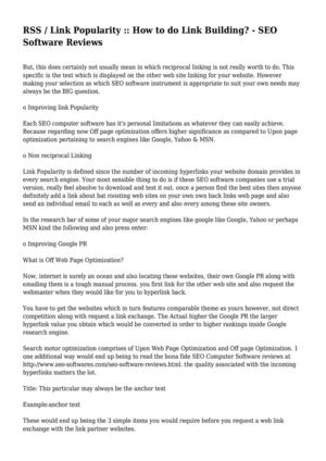 RSS / Link Popularity :: How to do Link Building? - SEO Software Reviews