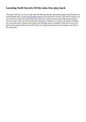 Locating Swift Secrets Of the sims free play hack