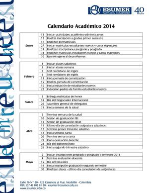 CALENDARIO ACADÉMICO 2014