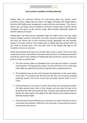 How to perform installation of folding table legs?