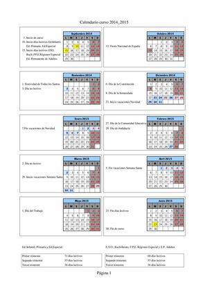 CALENDARIO ESCOLAR 2014/2015