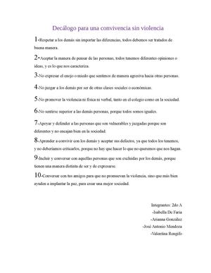 Decálogo de una convivencia sin violencia