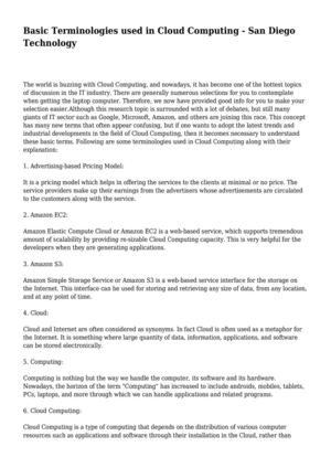 Basic Terminologies used in Cloud Computing - San Diego Technology