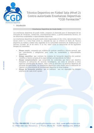 Hoja informativa Fútbol Sala Nivel 2