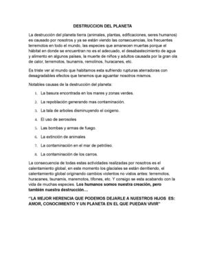 DESTRUCCION DEL PLANETA