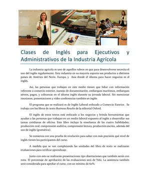 Clases de Inglés para Ejecutivos y Ejecutivas de la Industria Agrícola