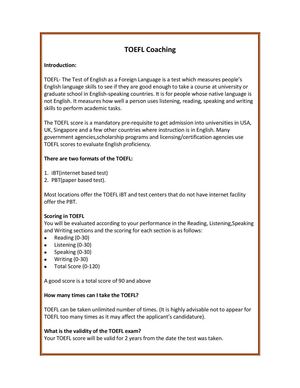 TOEFL coaching classes in Bangalore