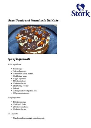 Sweet Potato and Macadamia Nut Cake