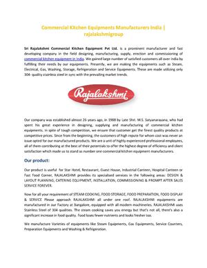Commercial Kitchen Equipments Manufacturers India | rajalakshmigroup