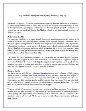 Mystery Shopper Shopping