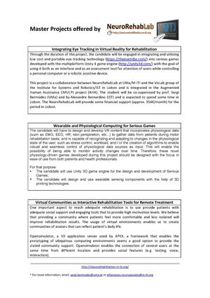 Master Projects offered by NeuroRehab (2014-15) - UMa/M-ITI