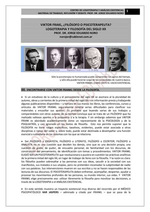 158. LA FILOSOFIA DEL SIGLO XX Y EL ANALISIS EXISTENCIAL DE VIKTOR FRANKL