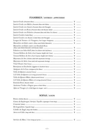 Menú- El Palacio del Bife