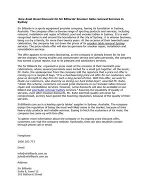  Now Avail Great Discount On Sir Billiards’ Snooker table removal Services in Sydney