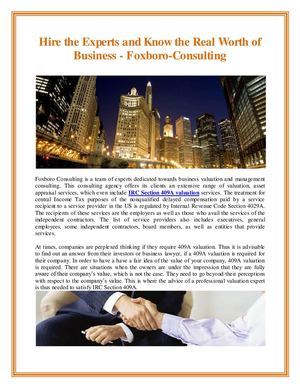 Hire the Experts and Know the Real Worth of Business - Foxboro-Consulting