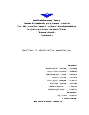 INFORME DE TECNOLOGÍAS DE LA INFORMACIÓN Y LA COMUNICACIÓN EN MEDICINA