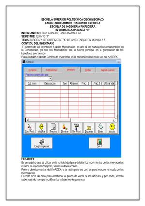 KARDEX Y REPORTES EN MONICA 8.5